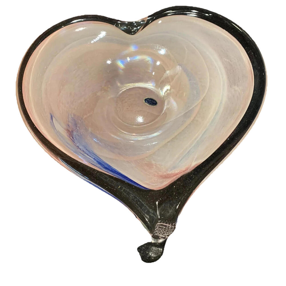 💝Beautiful Lavorazione Italy Pink Heart Shaped Art Glass Murano Glass Bowl